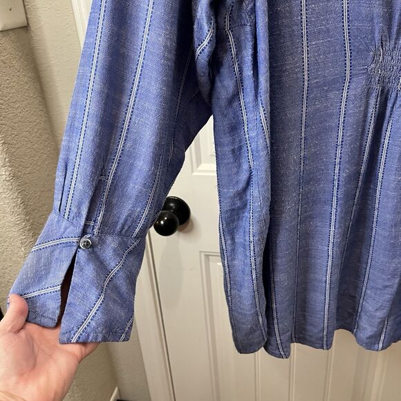 Jessica Simpson Blue Striped Button Up Long Sleeve Top Womens Size 2X Chambray - Picture 9 of 10